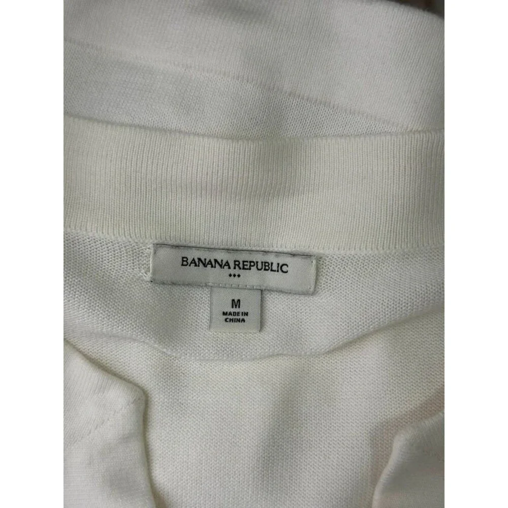 Banana Republic Ivory 100% Cotton Puff Sleeve Split Neck Knit Top Size M
